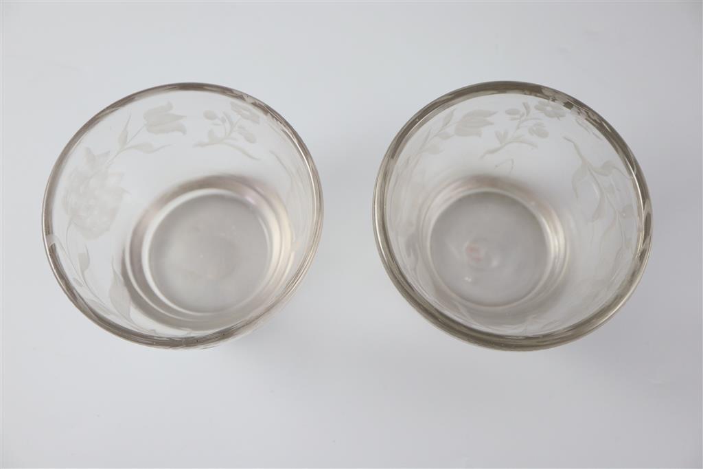 A pair of glass sugar or rinsing bowls, c.1745, of Jacobite significance, 10.5cm diameter